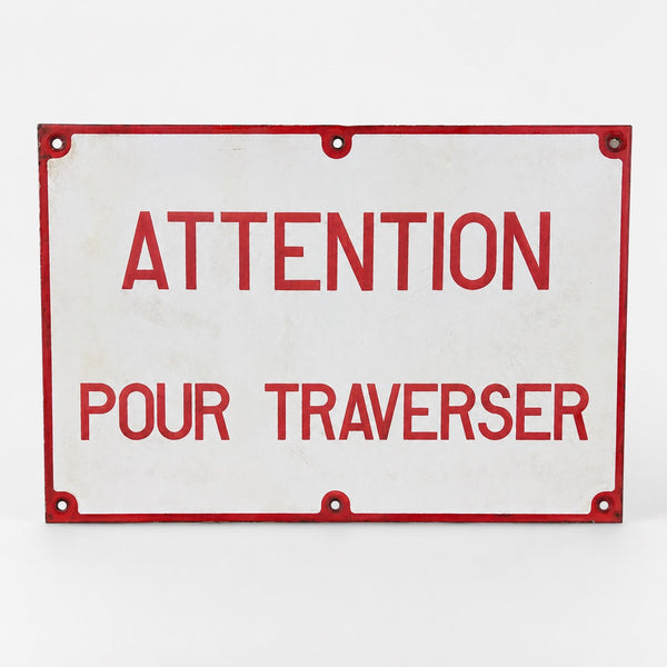 Plaque émaillée ancienne SNCF « Attention pour traverser » – signalétique ferroviaire