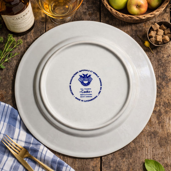 Lot de 6 assiettes plates vintage publicitaires “Cadiz – Calvados Ogeval” – Villeroy & Boch