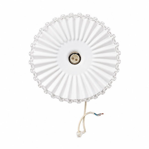 Suspension ancienne en verre opalin plissé à bord ondulé – diamètre env. 25 cm