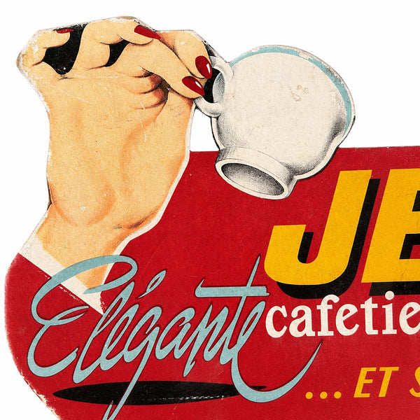 Ancien présentoir / carton publicitaire JEMA - Élégante cafetière électrique ... et si pratique