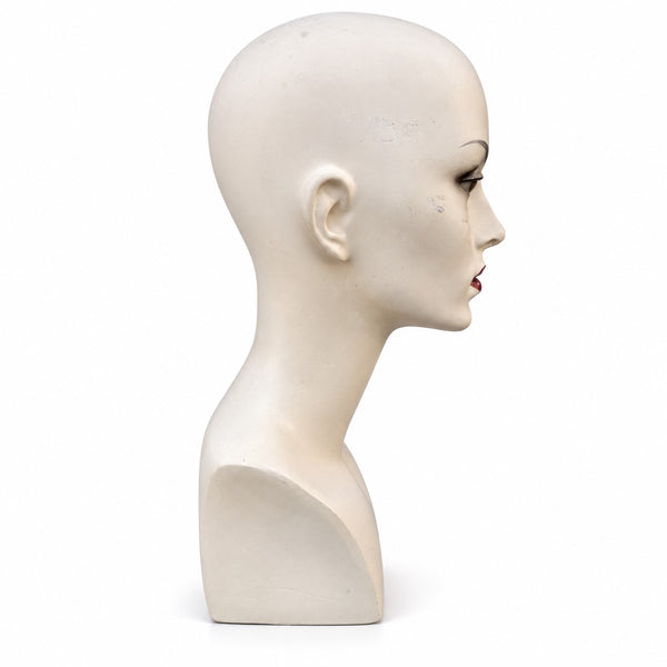 Tête de présentoir marotte féminin vintage en résine – buste de magasin