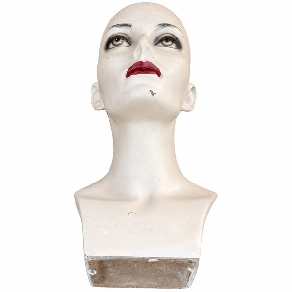 Tête de présentoir marotte féminin vintage en résine – buste de magasin