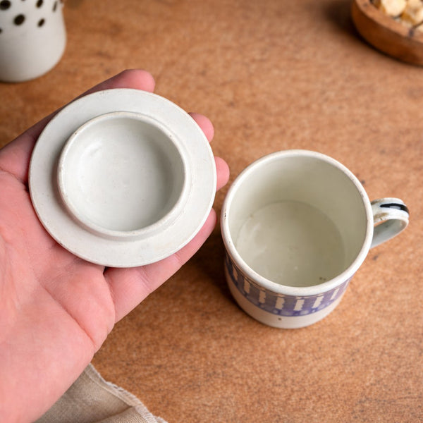 Tasse ancienne couverte – D. Johnston – J. Vieillard & Cie Bordeaux – décor bleu