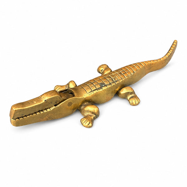 Casse-noisettes vintage en laiton en forme de crocodile – 17,5 cm