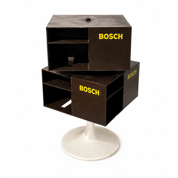 Présentoir de magasin Bosch rotatif vintage pour bougies automobiles