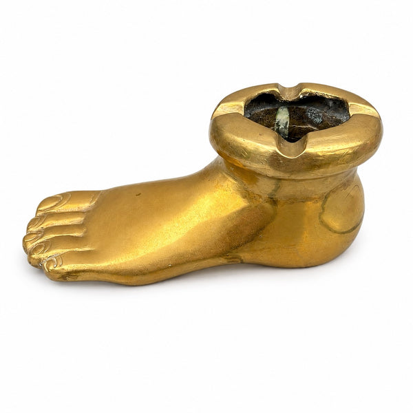 Cendrier vintage en bronze en forme de pied - 14 cm