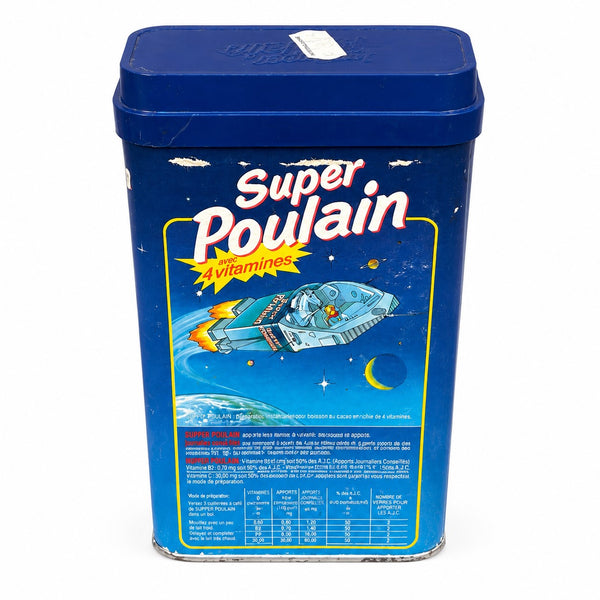 Boîte publicitaire vintage cacao instantané Super Poulain – Années 1980