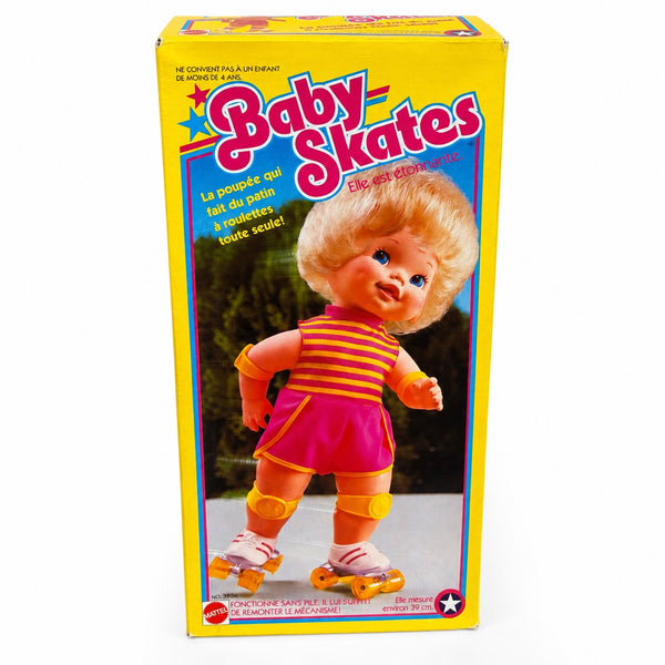 Baby Skates Mattel 1982 – poupée à rollers mécanique avec boîte d’origine et notice