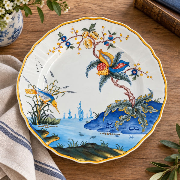 Assiette plate Gien Caraïbes en faïence – Décor polychrome au martin-pêcheur