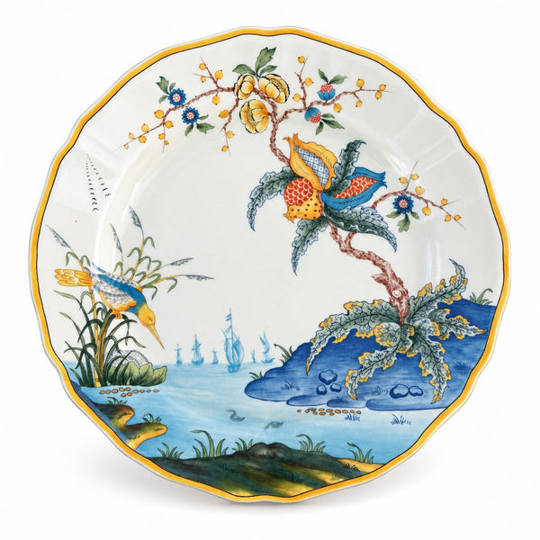 Assiette plate Gien Caraïbes en faïence – Décor polychrome au martin-pêcheur