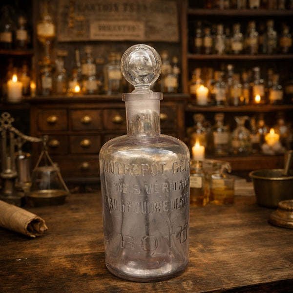 Bouteille ancienne de Pharmacie – Entrepôt Général des Véritables Eau et Poudre Dentifrices de BOTOT