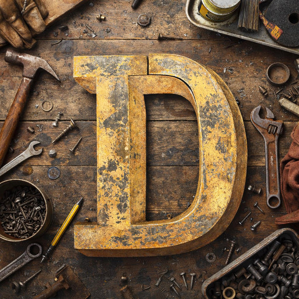 Ancienne lettre « D » en zinc – Enseigne de magasin début XXᵉ siècle – 25,5 cm