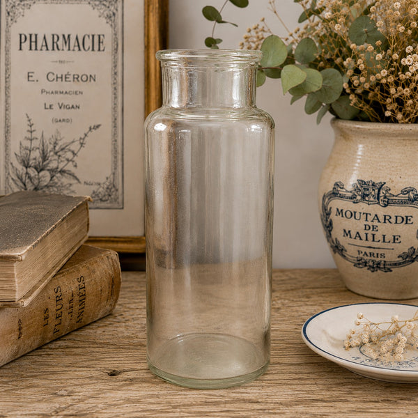 Grand bocal d'apothicaire et de pharmacie ancien en verre soufflé 28 cm