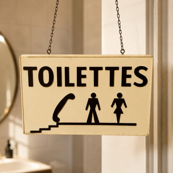 Enseigne vintage « TOILETTES » et téléphone double face à suspendre