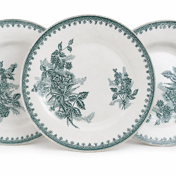 Lot de 3 assiettes semi-creuses anciennes en terre de fer Saint-Amand modèle Margot