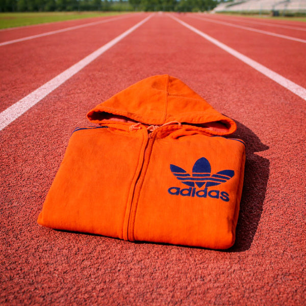 Veste à capuche vintage Adidas – Orange – Taille S (168) – Modèle 70s/80s