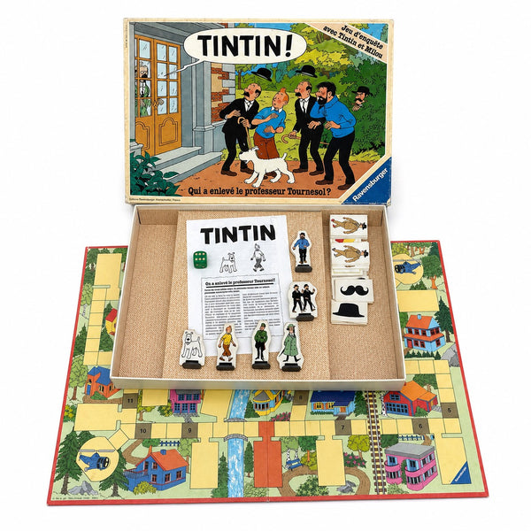Ancien jeu d'enquête Tintin « Qui a enlevé le professeur Tournesol ? » Ravensburger – Jeu complet avec figurines et accessoires