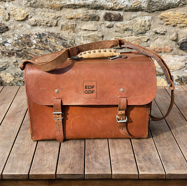 Sacoche d’électricien / technicien en cuir ancienne EDF GDF