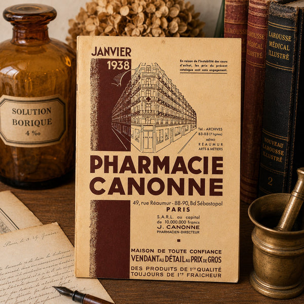 Catalogue Pharmacie Canonne de janvier 1938 – Paris – Produits pharmaceutiques et parapharmacie ancienne