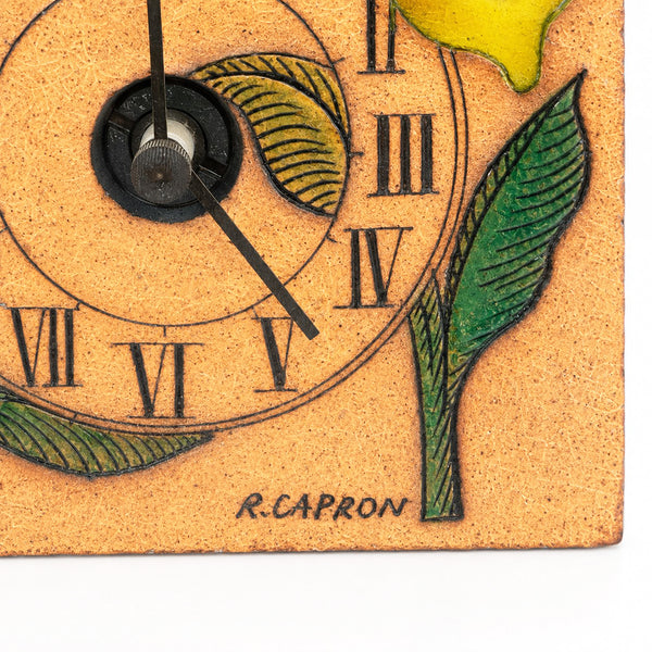Petite pendule murale Roger Capron en grès émaillé – Décor citrons et oranges – Quartz non fonctionnelle