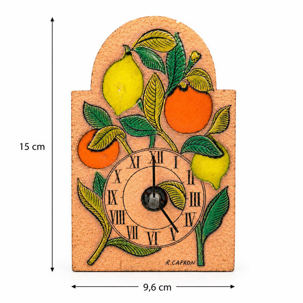 Petite pendule murale Roger Capron en grès émaillé – Décor citrons et oranges – Quartz non fonctionnelle