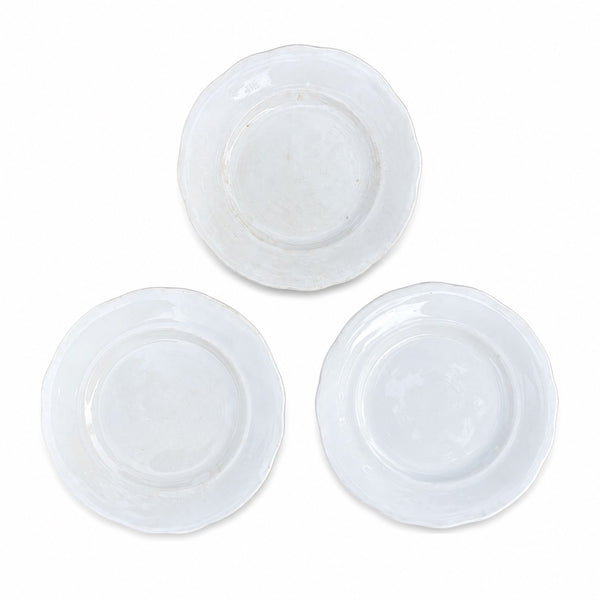 Lot de 3 anciennes assiettes à dessert Creil et Montereau en faïence blanche – 18 cm