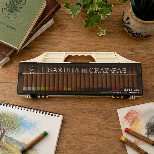 Ancien coffret Sakura Hi Cray-Pas 52 bâtons de pastel à l’huile – Made in Japan – années 1970