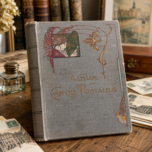 Album ancien vide pour cartes postales CPA Art Nouveau – 50 pages – Capacité 200 cartes