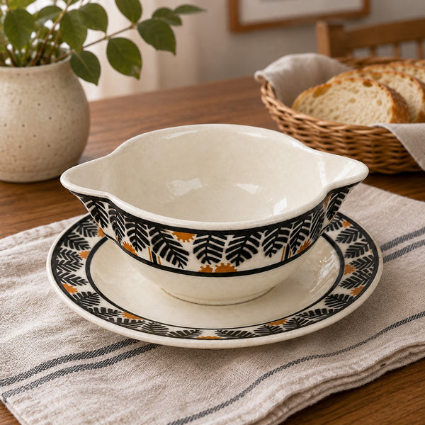 Saucière ancienne en faïence de KG Lunéville – Modèle Mimosa – Décor Art Déco