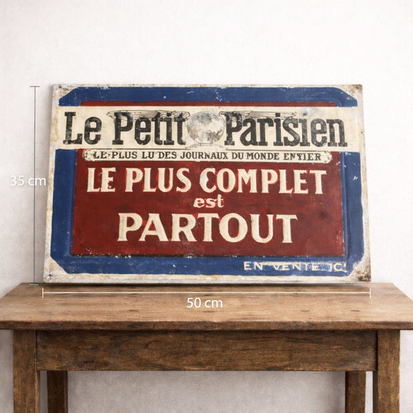 Plaque publicitaire ancienne "Le Petit Parisien" – Aluminium avec repeinture