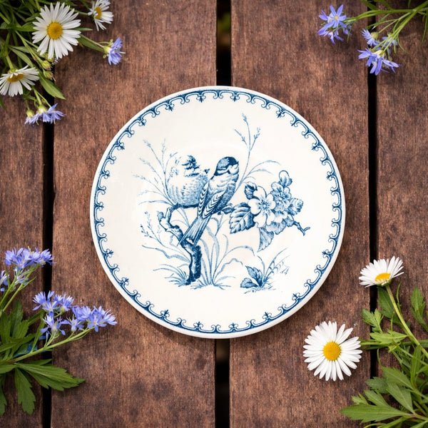 Petite tasse de dinette de poupée ancienne en faïence de Lunéville – décor Mésange