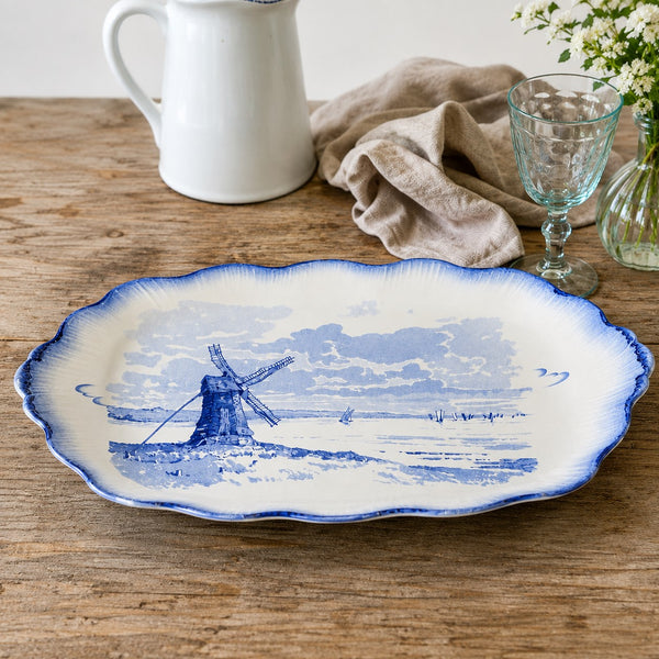 Grand plat ancien en faïence de Sarreguemines modèle Marines (1890-1918)