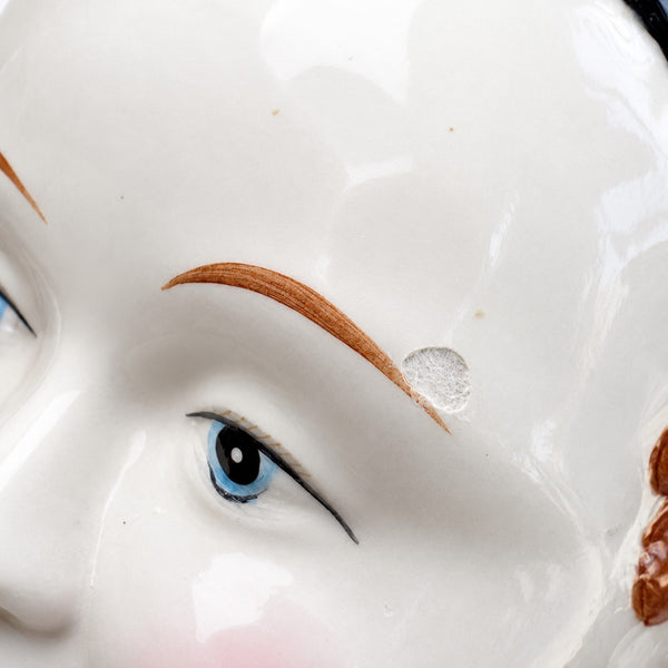 Ancien présentoir à sucettes Pierrot Gourmand double face en faïence des années 1950-1960