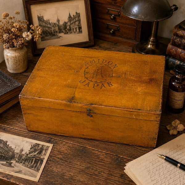 Ancienne boîte coffret d'amidon japonais « Amidon Japan » en bois