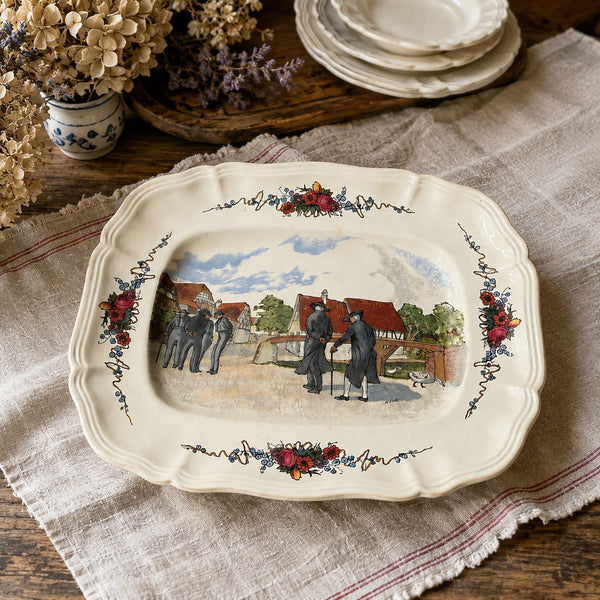 Plat de présentation 33 cm en faïence de Sarreguemines modèle Obernai – Décor H. Loux