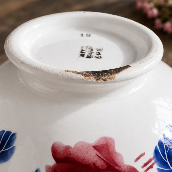 Bol ancien en faïence K&G Lunéville décor floral rose et bleu