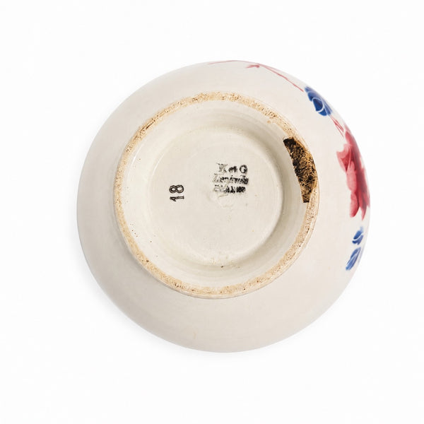 Bol ancien en faïence K&G Lunéville décor floral rose et bleu