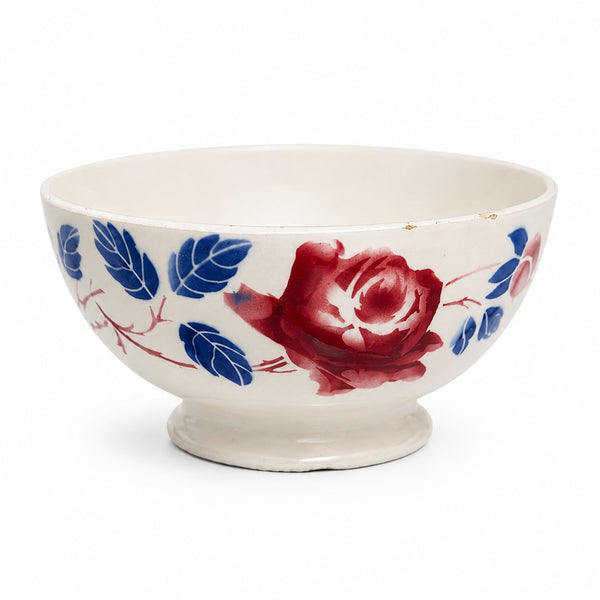 Bol ancien en faïence K&G Lunéville décor floral rose et bleu