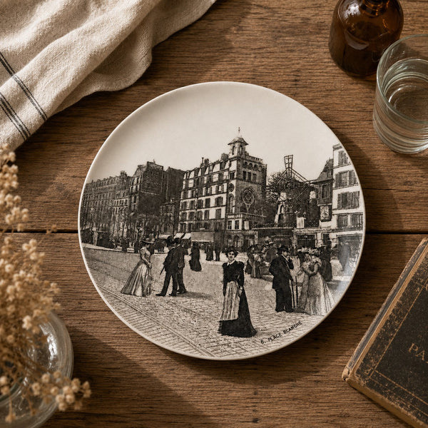 Ancienne assiette à dessert 19,5 cm en faïence HB Choisy-le-Roi – Modèle « Paris - 6. Place Blanche »