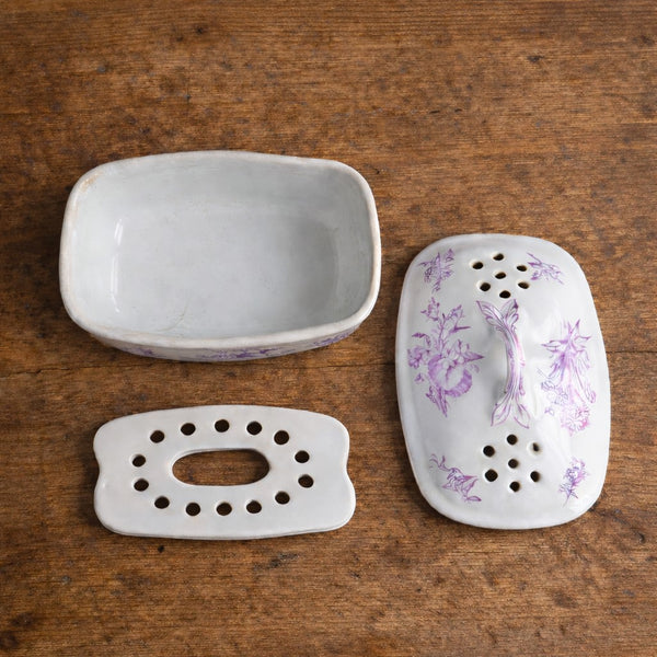 Petite boîte porte-savon en porcelaine opaque ancienne – décor floral