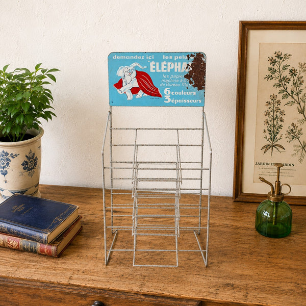 Présentoir publicitaire ancien « Éléphant » – Porte-ramettes / Présentoir de comptoir en métal