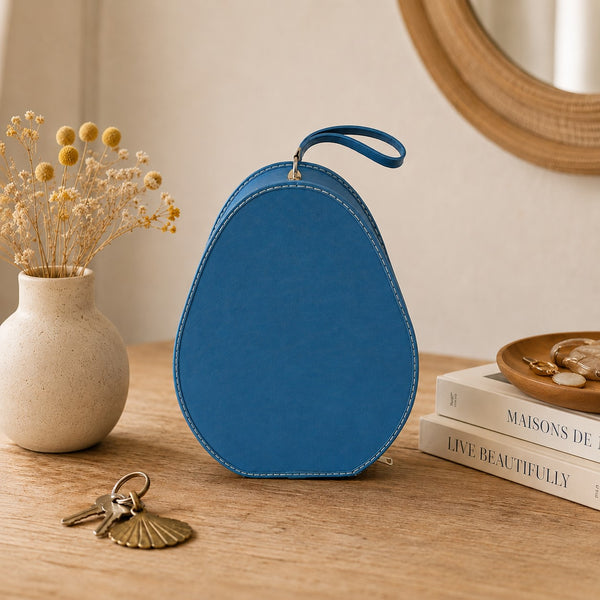 Boîte à chapeau vintage d’hôtesse de l’air bleu années 60-70