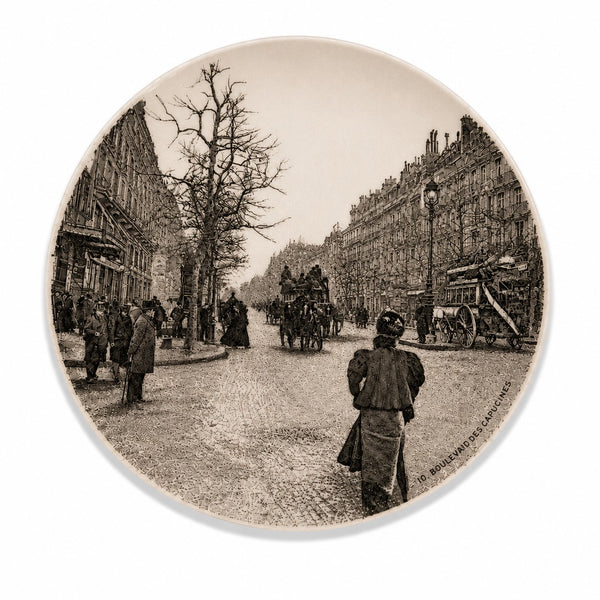 Ancienne assiette à dessert 19,5 cm en faïence HB Choisy-le-Roi – Modèle « Paris - 10. Boulevard des Capucines »