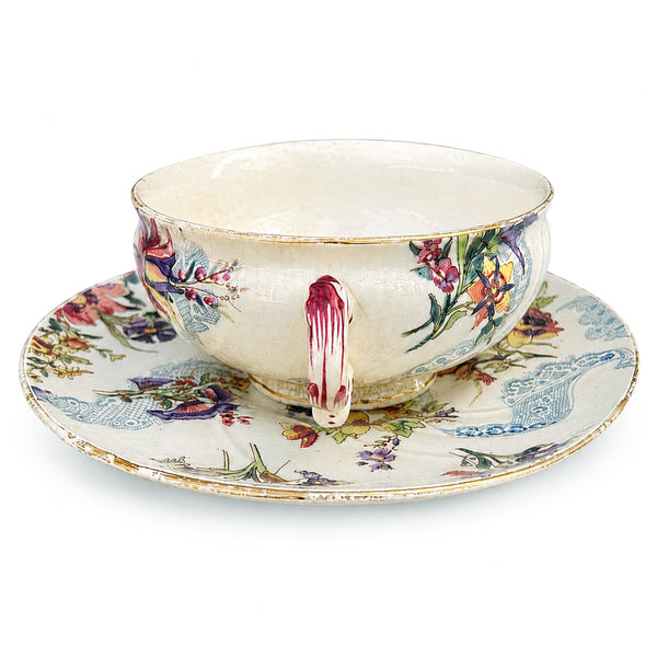 Ancienne tasse à thé et sa soucoupe en faïence U & C Sarreguemines – Modèle Lavallière