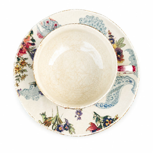 Ancienne tasse à thé et sa soucoupe en faïence U & C Sarreguemines – Modèle Lavallière