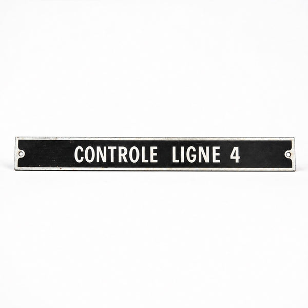 Plaque bandeau SNCF ancienne en aluminium « Contrôle ligne 4 » – années 1970-1980