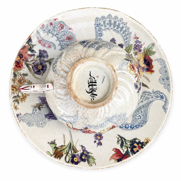 Ancienne tasse à thé et sa soucoupe en faïence U & C Sarreguemines – Modèle Lavallière