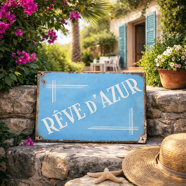 Plaque émaillée ancienne bombée de villa “Rêve d’Azur”
