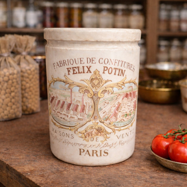 Pot ancien FÉLIX POTIN – Pot à confiture en faïence polychrome – Paris