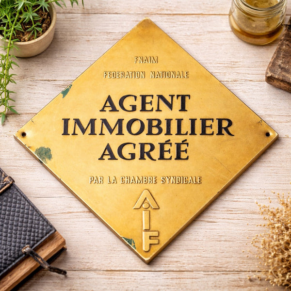 Plaque professionnelle vintage en tôle FNAIM – Agent Immobilier Agréé